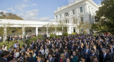 white staffers in white house rose garden